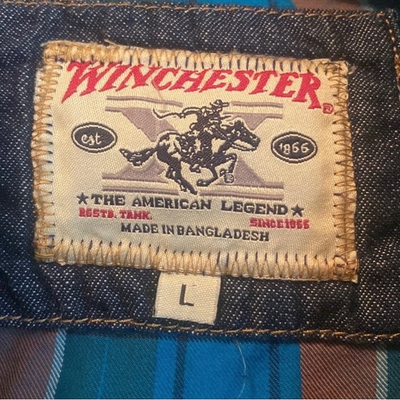 Winchester Shirt Jacket Mens Large Blue Denim Orange Plaid Acid Wash
Western - Picture 4 of 7